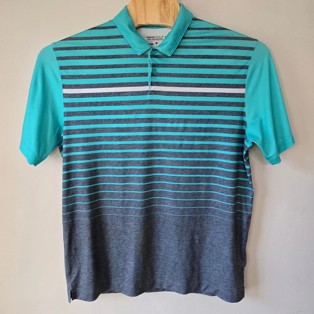 Nike Golf Tour Performance Polo Shirt Mens‎ Large Striped Dri-Fit Athletic
